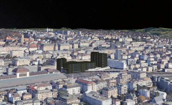 Illustration informatique de la vue aérienne du bâtiment.