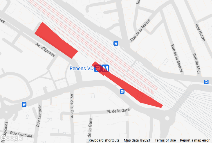 Zones cartographiées à proximité de Renens gare.